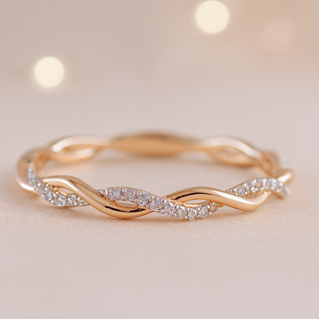Bague torsadée “Élégance” – Zircone cubique
Disponible en or rose, or jaune et argent blanc